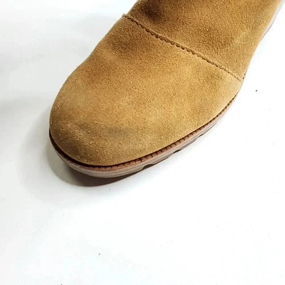 Sorel Cate Waterproof Suede Block Heel Bootie Side Zip Size 7 Camel Brown - Picture 9 of 9